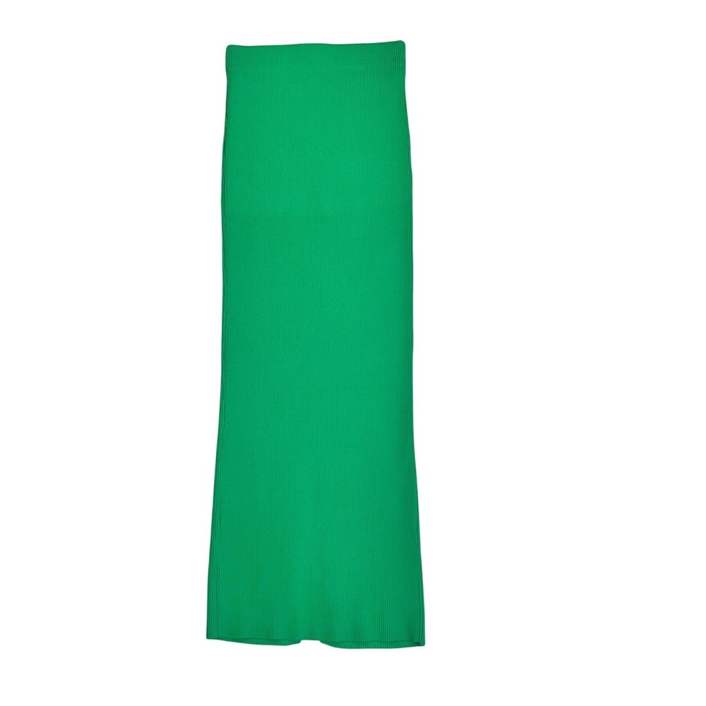 Meshki Green Ribbed Knit Maxi Skirt Back Slit High Waisted Small